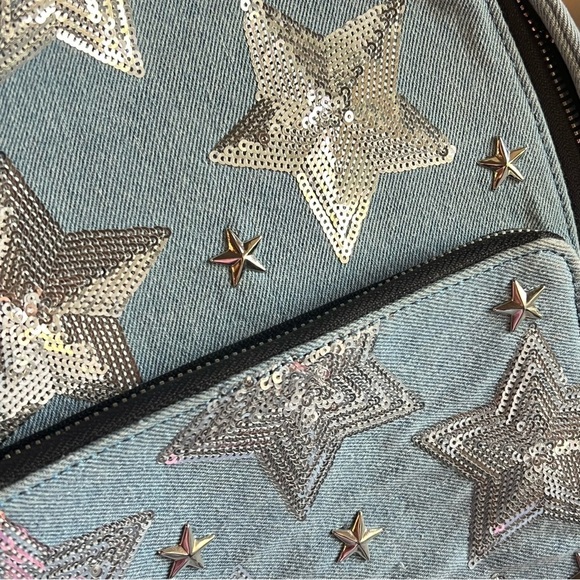 Skinny Dip Denim sequin stars festival backpack NWOT zipper closure 11x10 - Picture 4 of 14